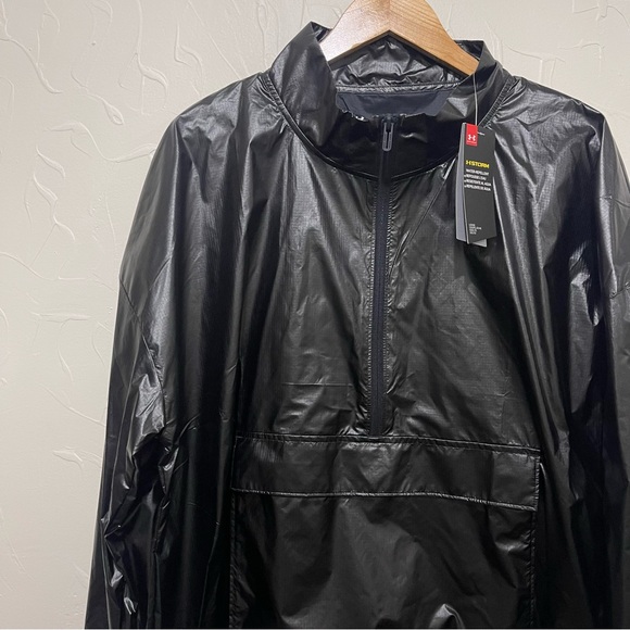 NWT Under Armour black shiny-finish anorak windbreaker pullover (XL) - Picture 3 of 7